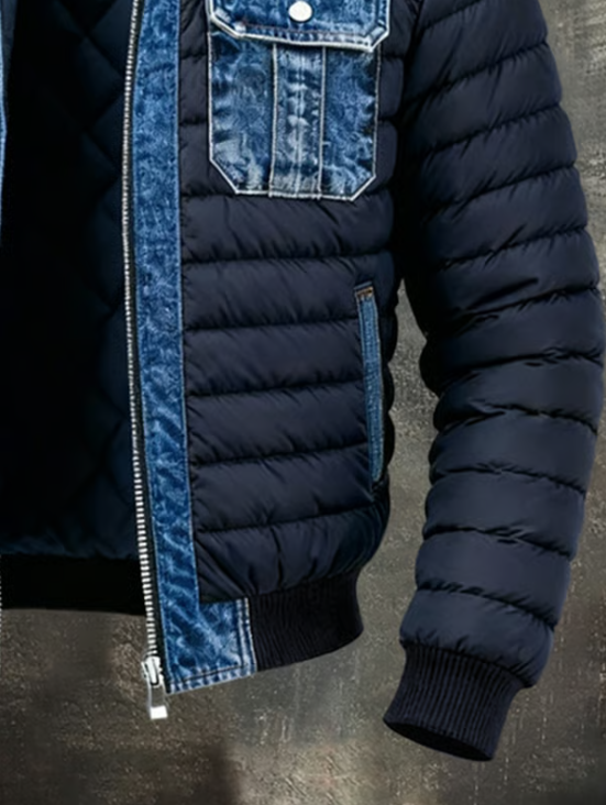 Heren Gewatteerde Bomberjack – Denim en Polyester – Voor Koude Dagen