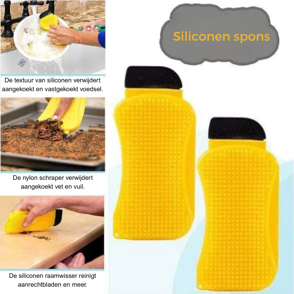 3-in-1 silicone schoonmaak spons – voor schrobben, schrapen en vegen – voor ramen en oppervlakken