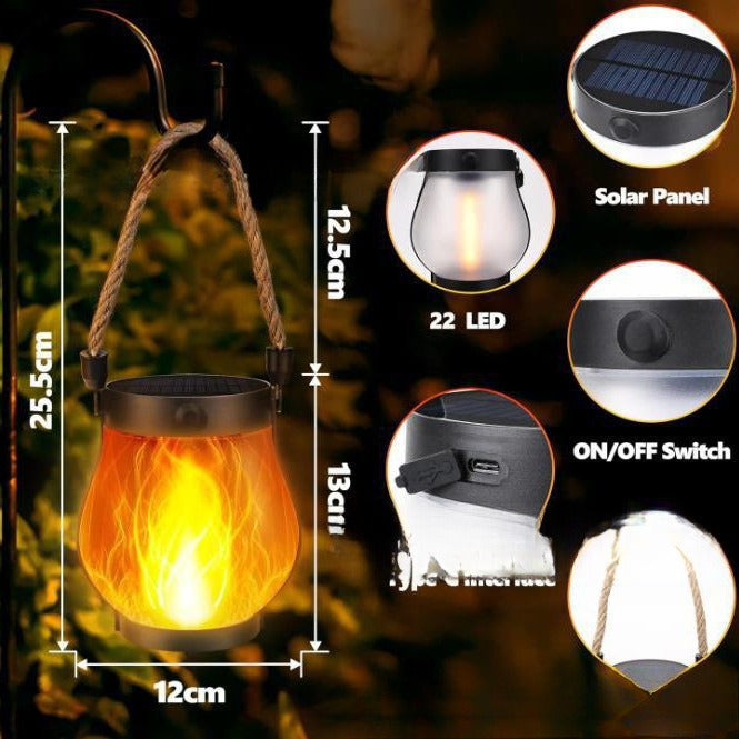 Zonne-energie lantaarn – Vlam effect – Waterdicht – Voor tuin & terras