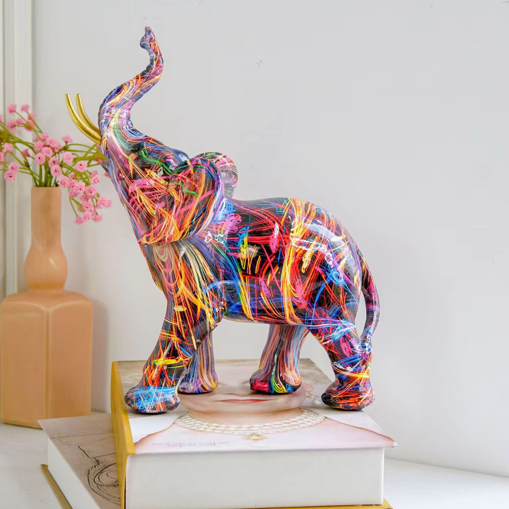 Kunstolifant – Kleurige Patronen – Decoratie voor Woonkamer en Slaapkamer