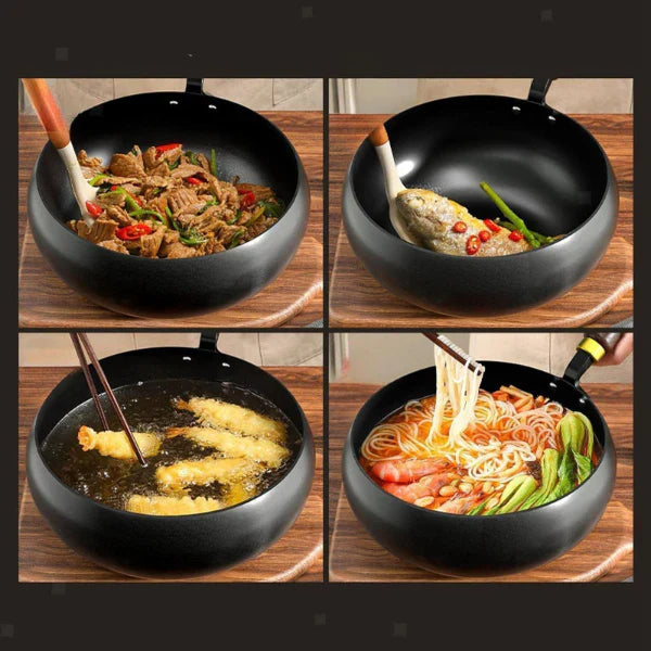 Wokpan met Houten Handvat – Duurzaam en Stijlvol – Voor Koken en Roerbakken