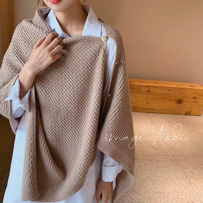 Dames gestreepte poncho – met knopen – voor dagelijks gebruik en extra warmte