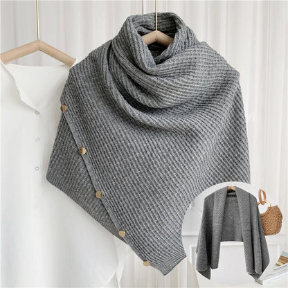 Dames gestreepte poncho – met knopen – voor dagelijks gebruik en extra warmte