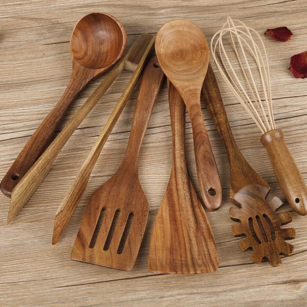 Keukengerei set – walnoot materiaal – hittebestendig – voor dagelijks koken
