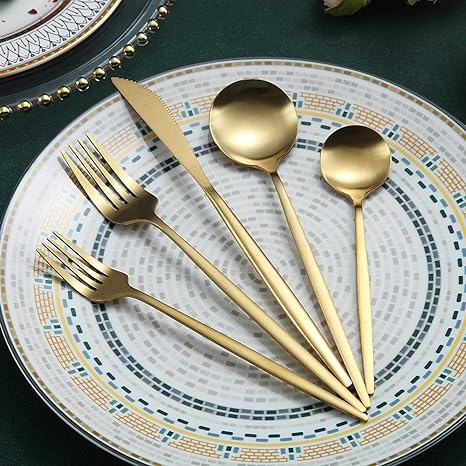 Gouden Bestekset – Modern Design – RVS – Voor Feestelijke Gelegenheden