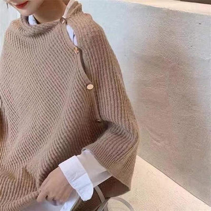 Dames gestreepte poncho – met knopen – voor dagelijks gebruik en extra warmte