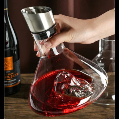 Wijnkaraf – Glas met metaalafwerking – Voor decanteren van wijn