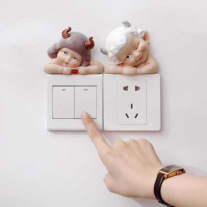 Snoezige wanddecoratie voor lichtschakelaar – kindfiguur – voor woonkamer of kinderkamer