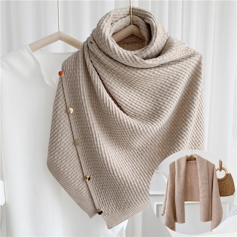 Dames gestreepte poncho – met knopen – voor dagelijks gebruik en extra warmte