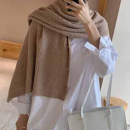 Dames gestreepte poncho – met knopen – voor dagelijks gebruik en extra warmte