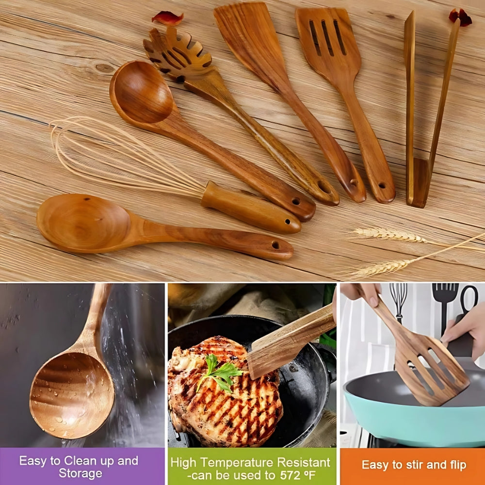 Keukengerei set – walnoot materiaal – hittebestendig – voor dagelijks koken