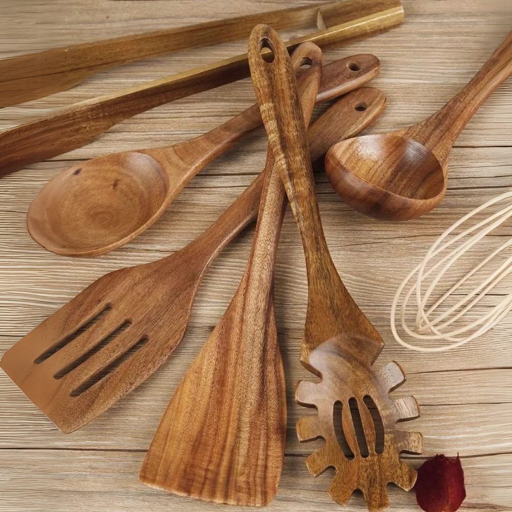 Keukengerei set – walnoot materiaal – hittebestendig – voor dagelijks koken