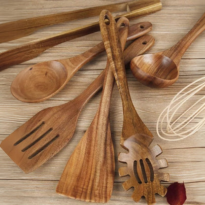 Keukengerei set – walnoot materiaal – hittebestendig – voor dagelijks koken