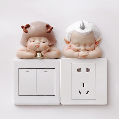 Snoezige wanddecoratie voor lichtschakelaar – kindfiguur – voor woonkamer of kinderkamer