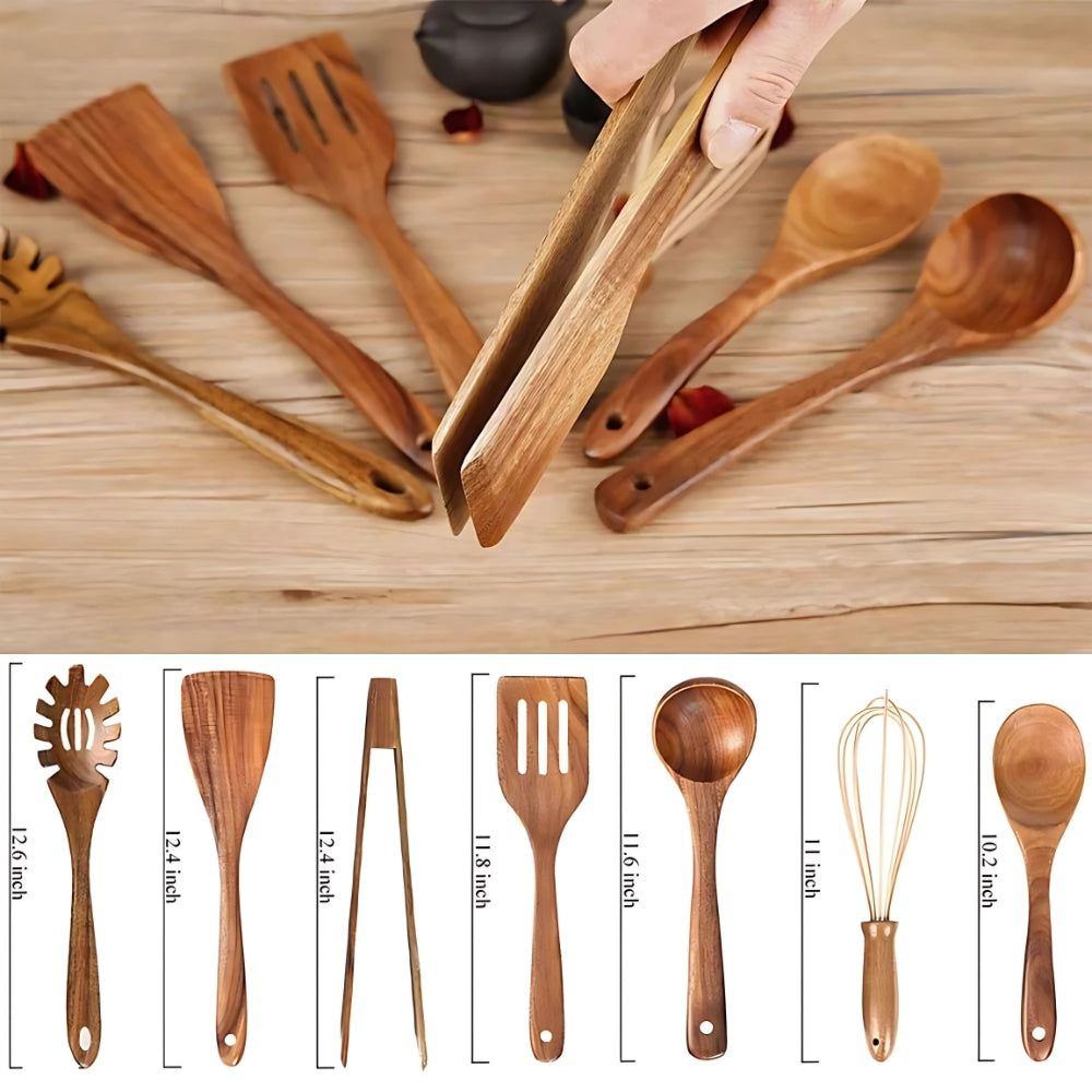 Keukengerei set – walnoot materiaal – hittebestendig – voor dagelijks koken