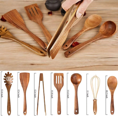 Keukengerei set – walnoot materiaal – hittebestendig – voor dagelijks koken