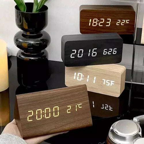 LED Wekker – Houten Design – Temperatuurweergave – Voor Slaapkamer