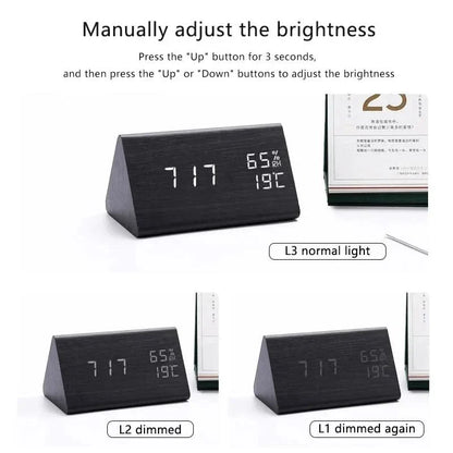 LED Wekker – Houten Design – Temperatuurweergave – Voor Slaapkamer