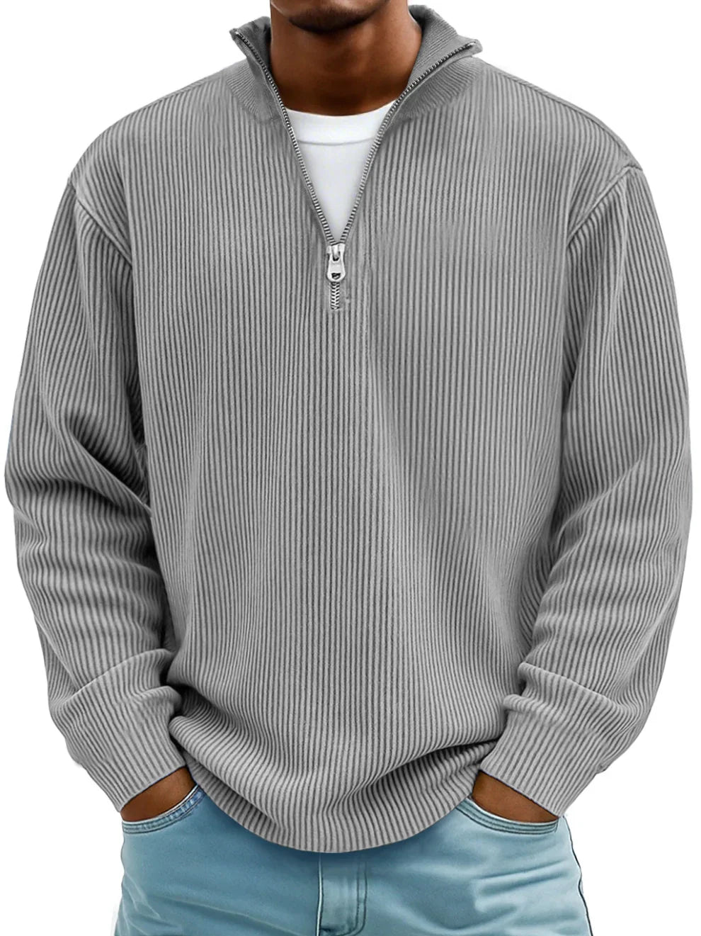 Heren Pullover – Met Rits – Gestreept Ontwerp – Voor Casual Gebruik