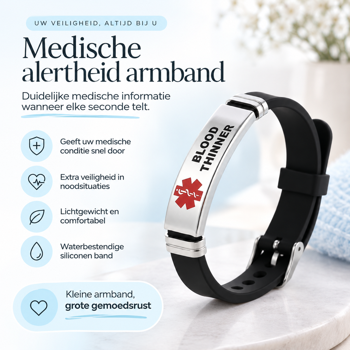 Fittershape Blood Thinner Bracelet – medische alertheid met silicone band