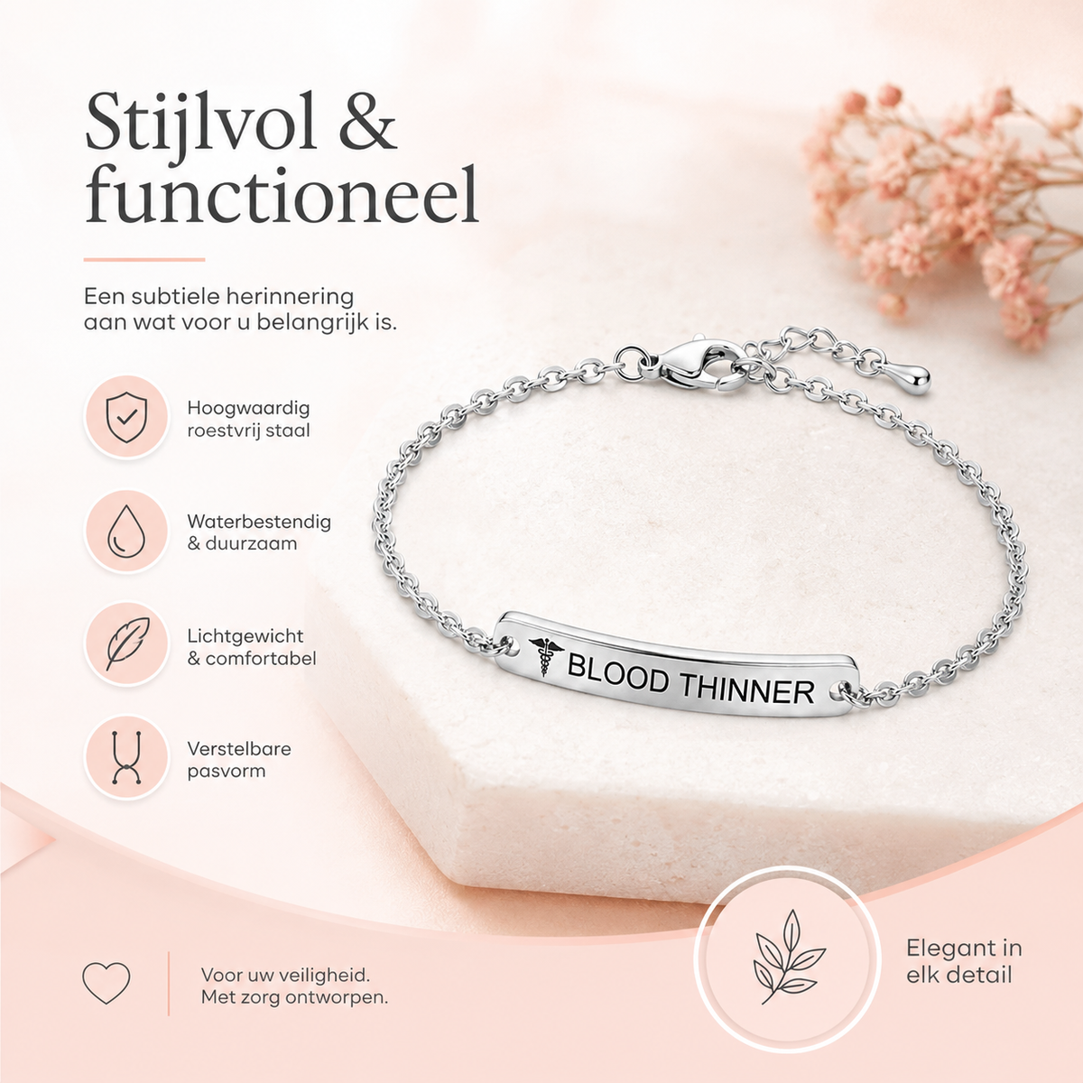 Fittershape Blood Thinner Bracelet – goudkleurig voor stijl & veiligheid
