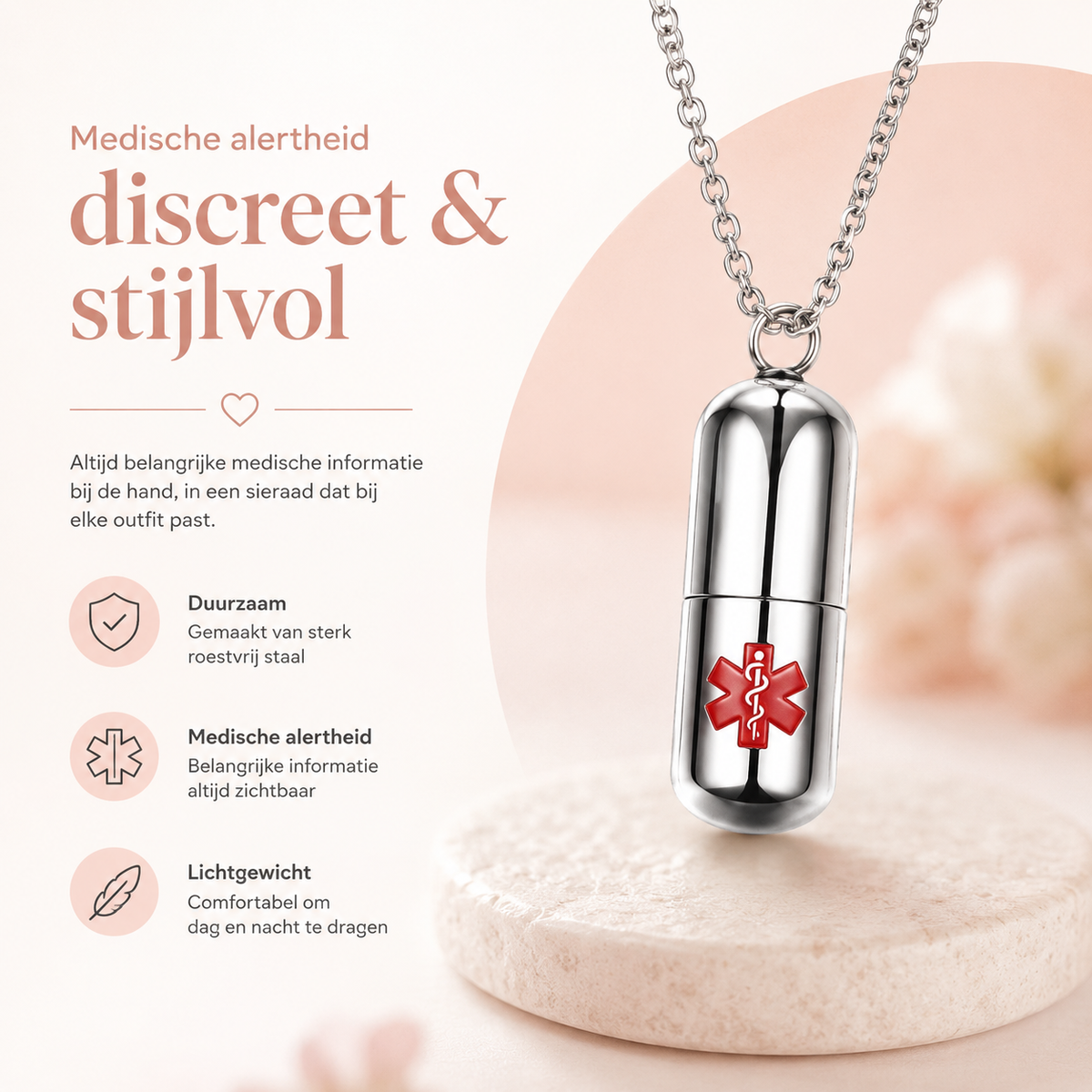 Fittershape Capsule Necklace – medische alertheid als discreet sieraad