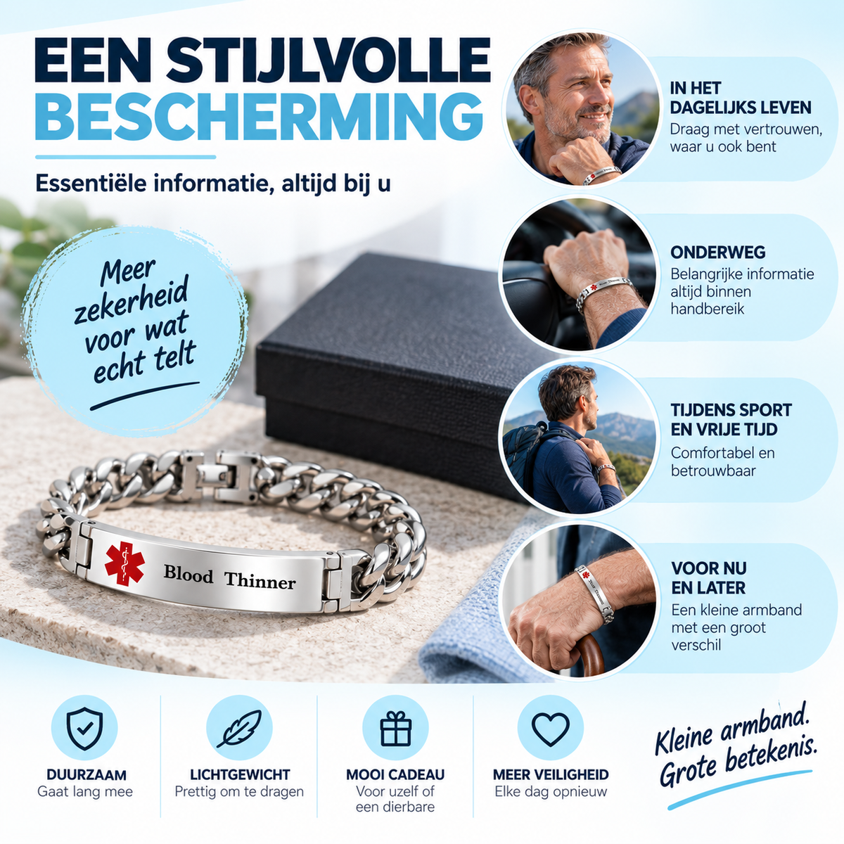 Fittershape Heren Medical Alert Armband – roestvrij staal