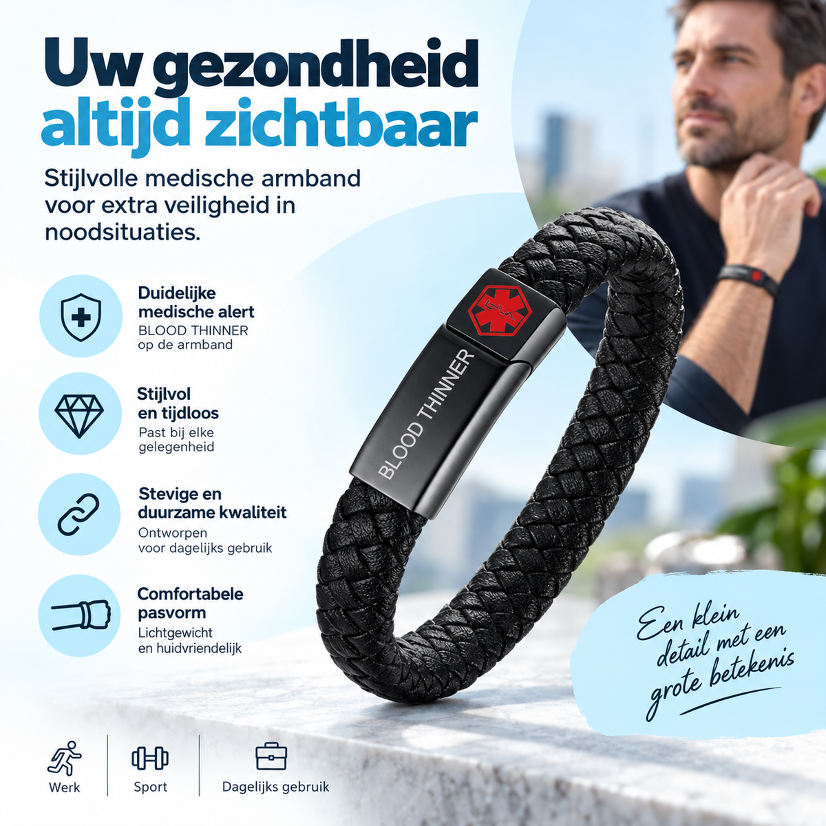 Fittershape Blood Thinner Medical Alert ID Bracelet – met magnetische sluiting