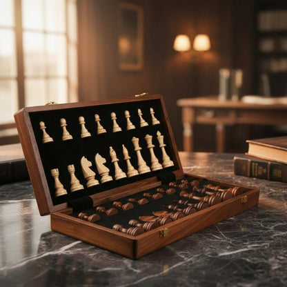 Houten Schaakset – Klassiek Design – In Opbergdoos – Voor Schaken en Strategische Spellen
