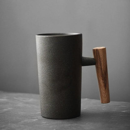 Keramische Mok met Houten Handvat – Handgemaakt – Uniek Design – Voor Koffie of Thee