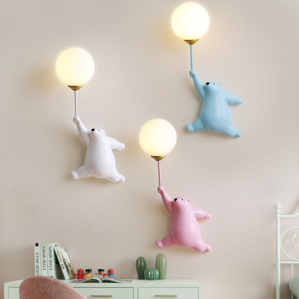 Wandlamp – Schattige Beer met Luchtballon – Voor Kinderkamer