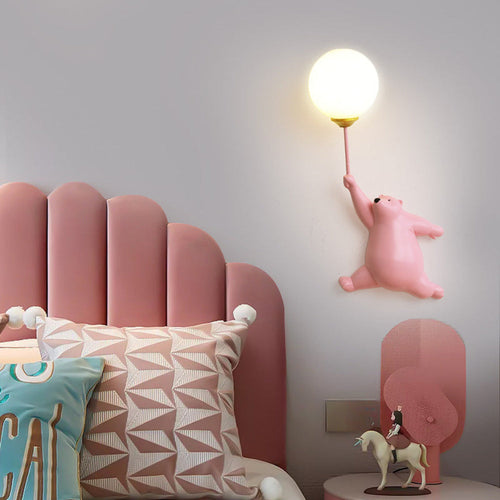 Wandlamp – Schattige Beer met Luchtballon – Voor Kinderkamer