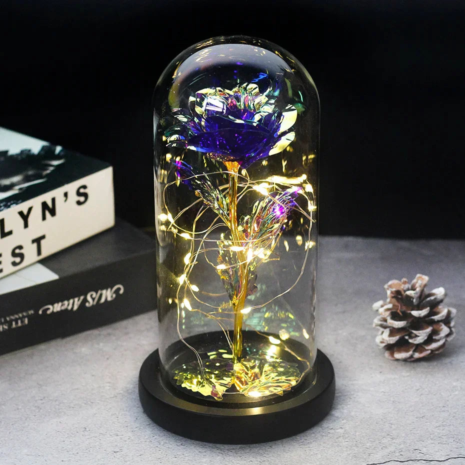 Verlichte Roos – Glazen Bedekking – Decoratie voor Huis en Geschenken