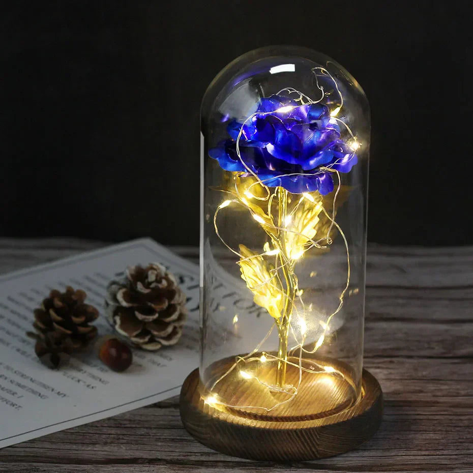 Verlichte Roos – Glazen Bedekking – Decoratie voor Huis en Geschenken