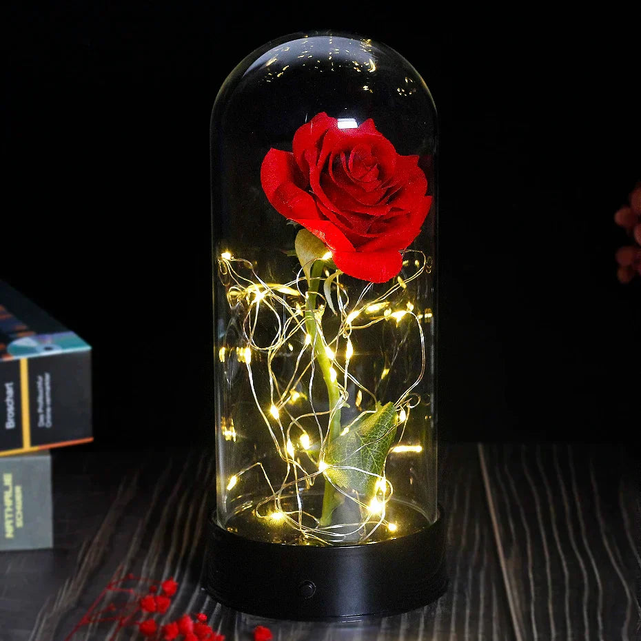 Verlichte Roos – Glazen Bedekking – Decoratie voor Huis en Geschenken
