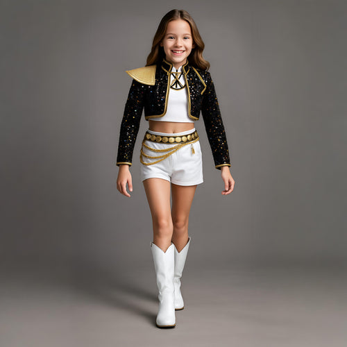 Glitter Halloween kostuum voor meisjes – zwart-gouden details – voor feest