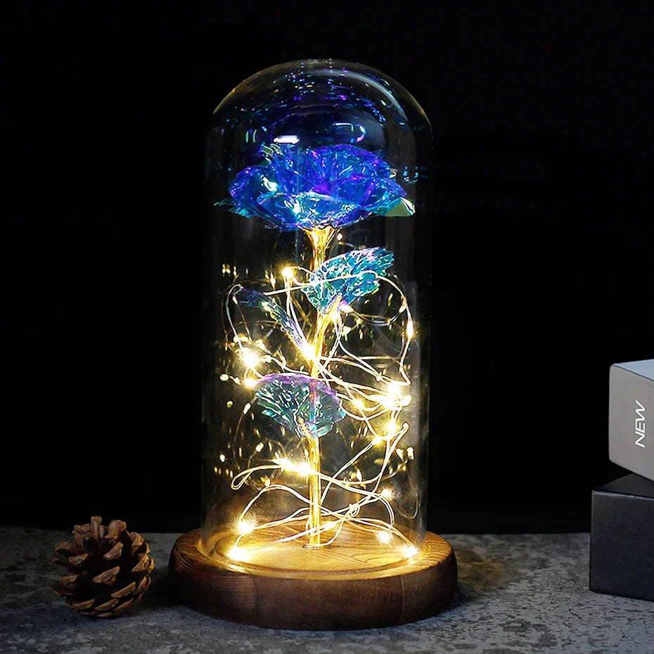 Verlichte Roos – Glazen Bedekking – Decoratie voor Huis en Geschenken
