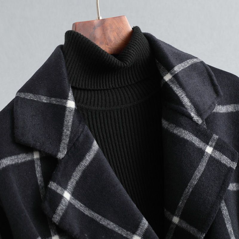 Wollen Mantel – Check Patroon – Met Knopen – Voor Dames