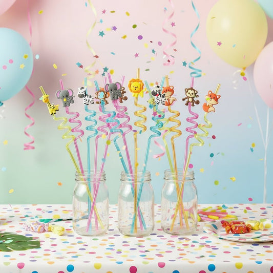 Kleurrijke Kinder Drinkrietjes – Dierenfiguren – 8 Stuks met Schoonmaakborstel