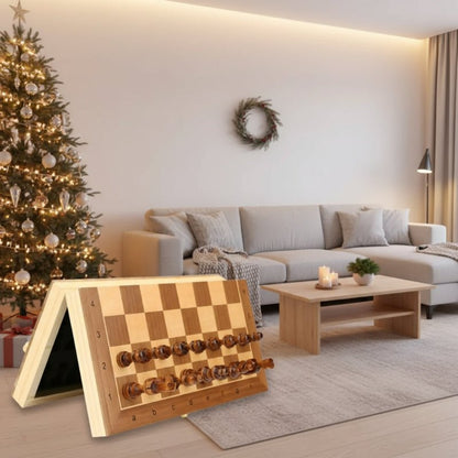 Houten Schaakset – Inklapbaar – Met Opbergdoos – Voor Schaken en Spelletjes