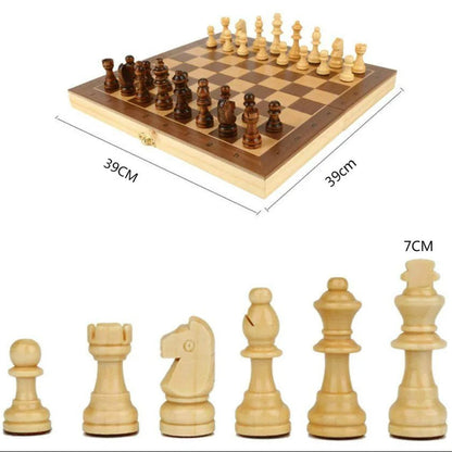 Houten Schaakset – Inklapbaar – Met Opbergdoos – Voor Schaken en Spelletjes