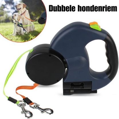 Dubbele Hondenriem – Verstelbaar – Automatische oprolmechanisme – Voor twee honden