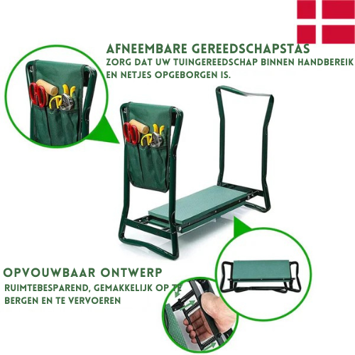 Opvouwbare Tuinstoel met Gereedschapshouder – Verstelbaar – Voor Tuinieren
