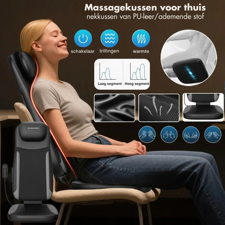 Massagekussen voor thuis – Vibratie – Verwarming – Voor nek en rug