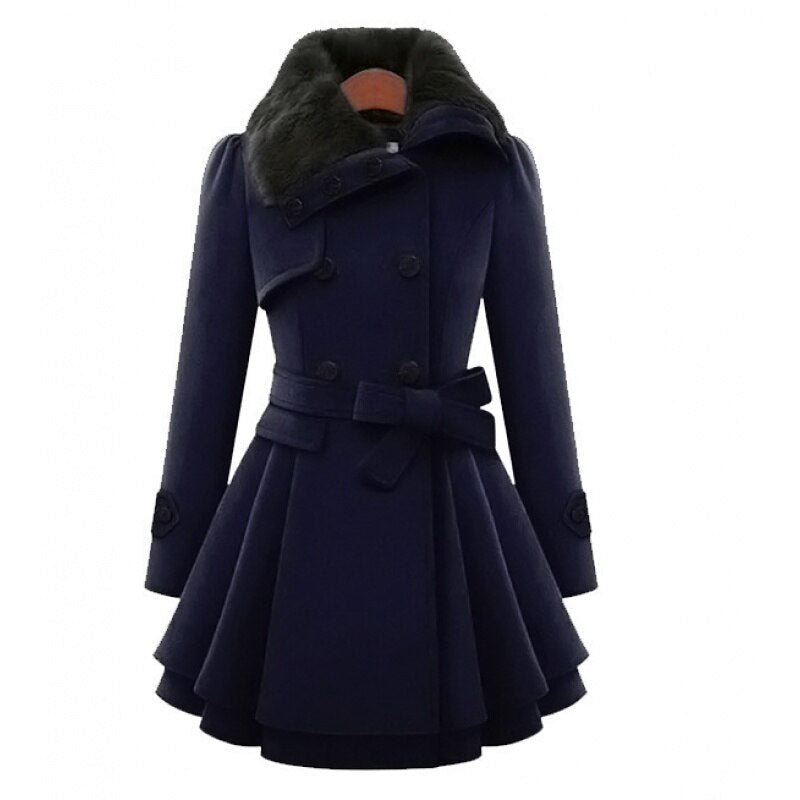 Winterjas voor dames – Verstelbare taille – Bontkraag – Voor koud weer