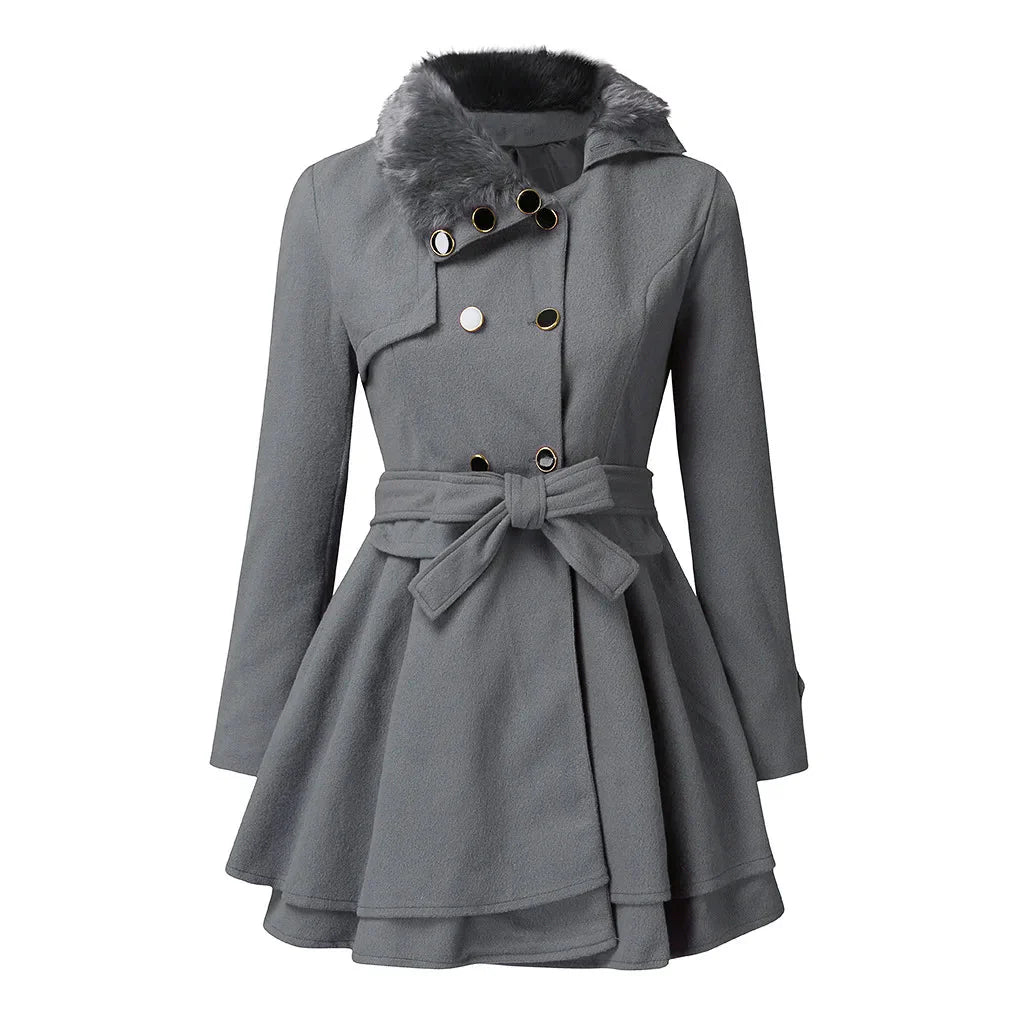 Winterjas voor dames – Verstelbare taille – Bontkraag – Voor koud weer