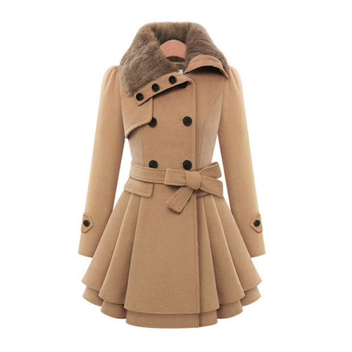Winterjas voor dames – Verstelbare taille – Bontkraag – Voor koud weer