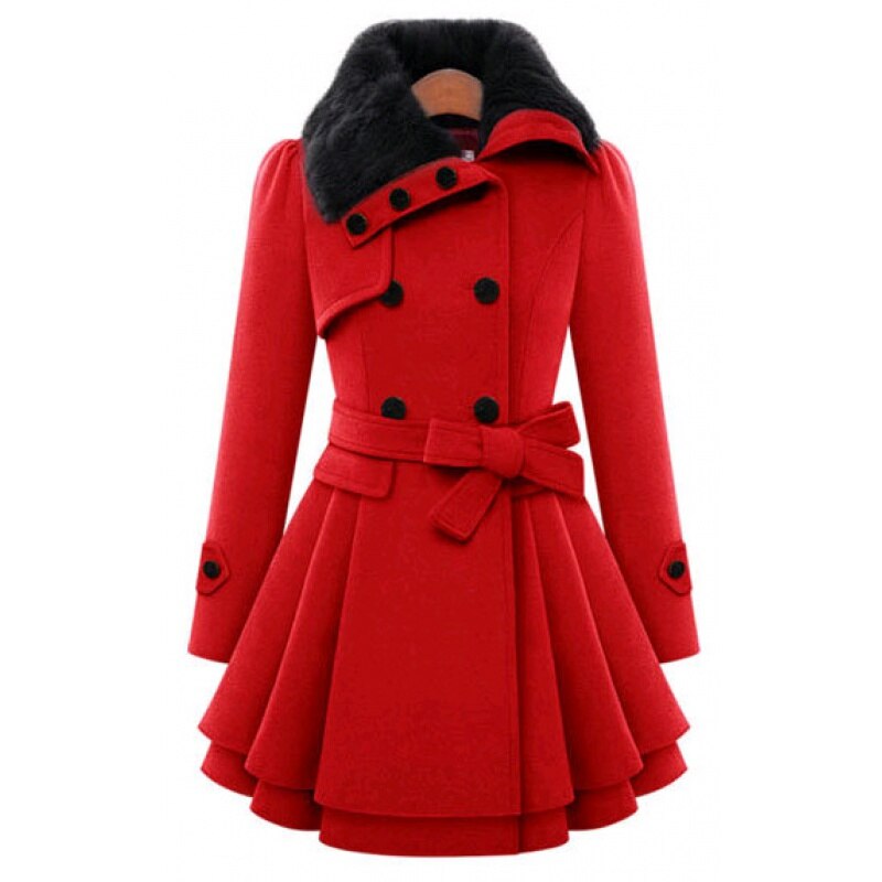 Winterjas voor dames – Verstelbare taille – Bontkraag – Voor koud weer