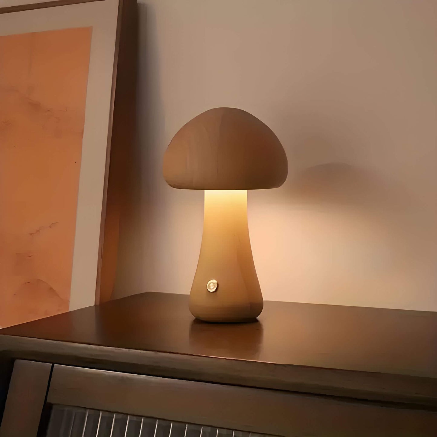 Tafellamp – Paddenstoelvorm – Houten voet – Sfeerverlichting