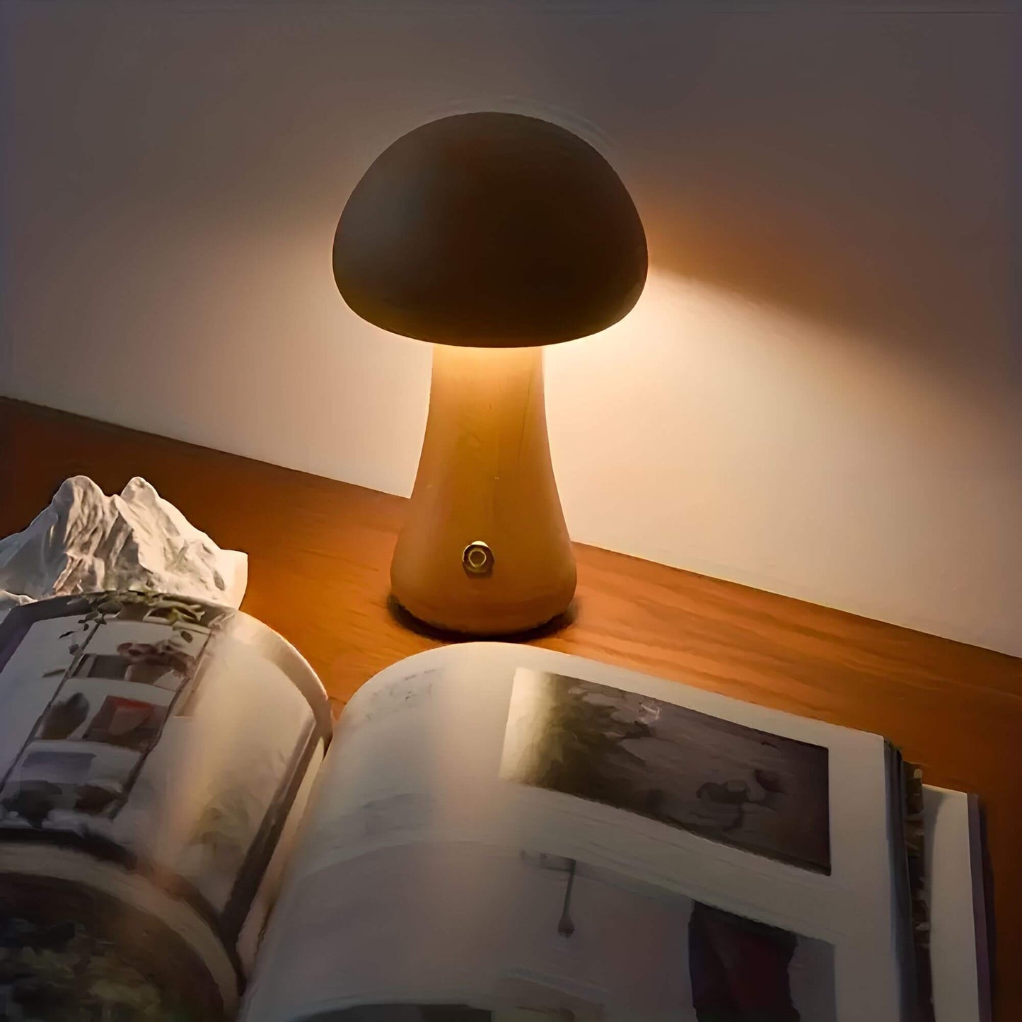 Tafellamp – Paddenstoelvorm – Houten voet – Sfeerverlichting